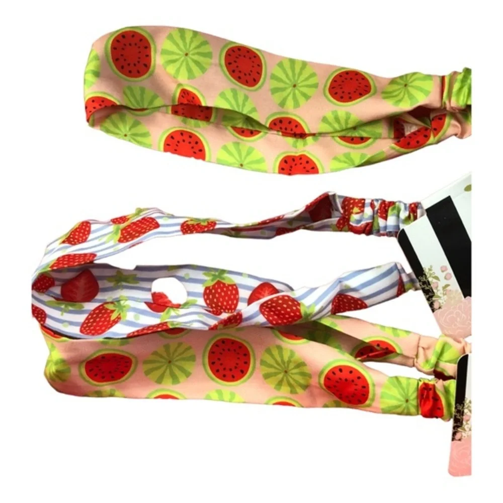 3pack watermelon & strawberry summer‎ fruits elastic headbands -$15